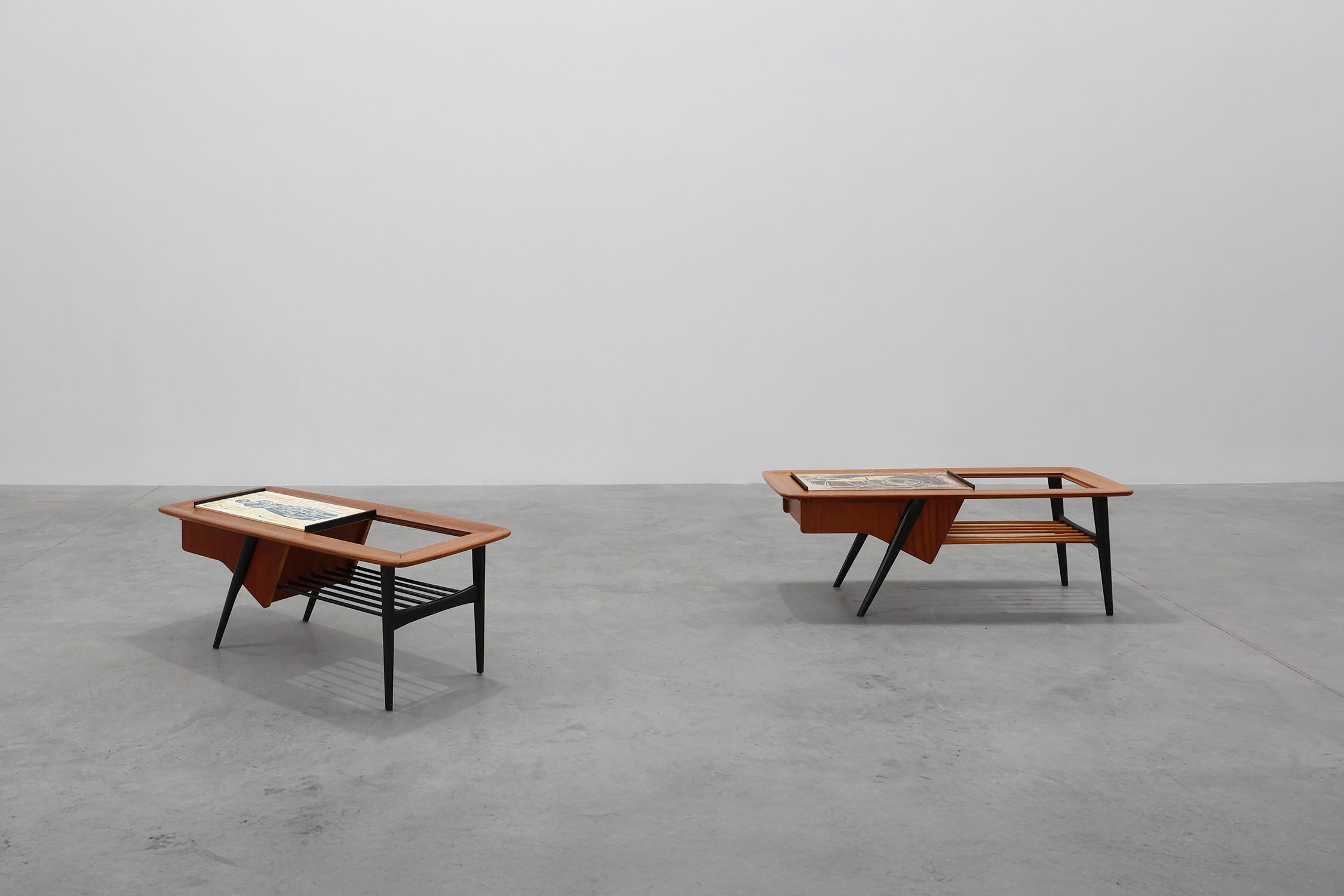 2 Coffee Tables model 210 in teak wood with ceramic tiles by Alfred Hendrickx for Belform, 1950sthumbnail